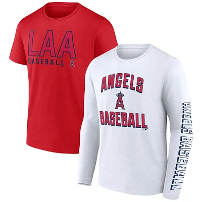Ensemble de deux t-shirts combo Fanatics rouge/blanc Los Angeles Angels pour hommes