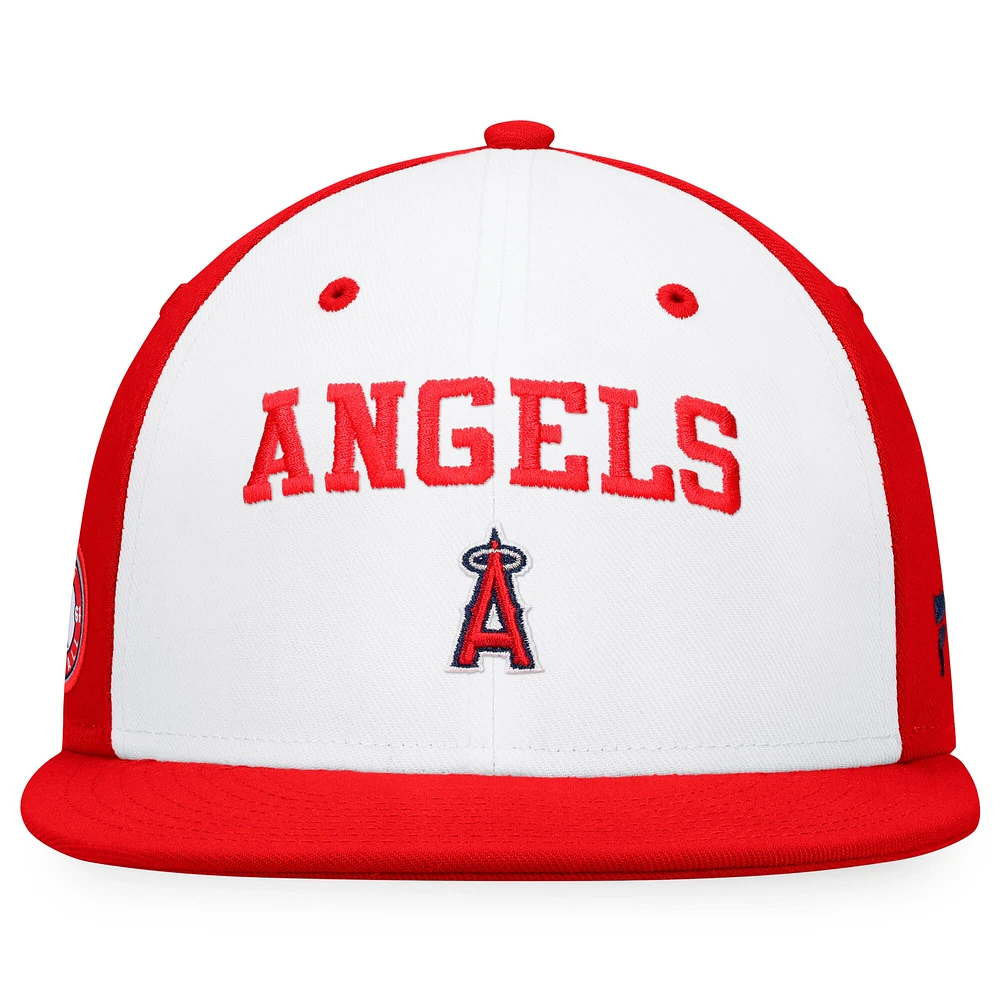 Men's Fanatics White/Red Los Angeles Angels Iconic Color Blocked Fitted Hat