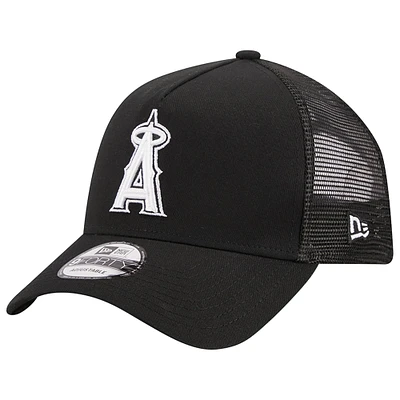 Men's New Era Black Los Angeles Angels A-Frame 9FORTY Trucker Adjustable Hat