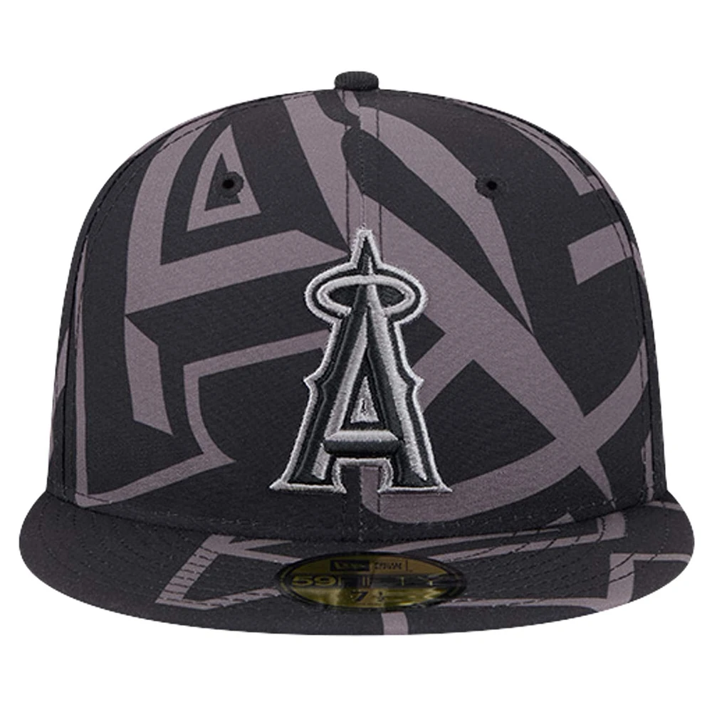 Men's New Era Black Los Angeles Angels Logo Fracture 59FIFTY Fitted Hat