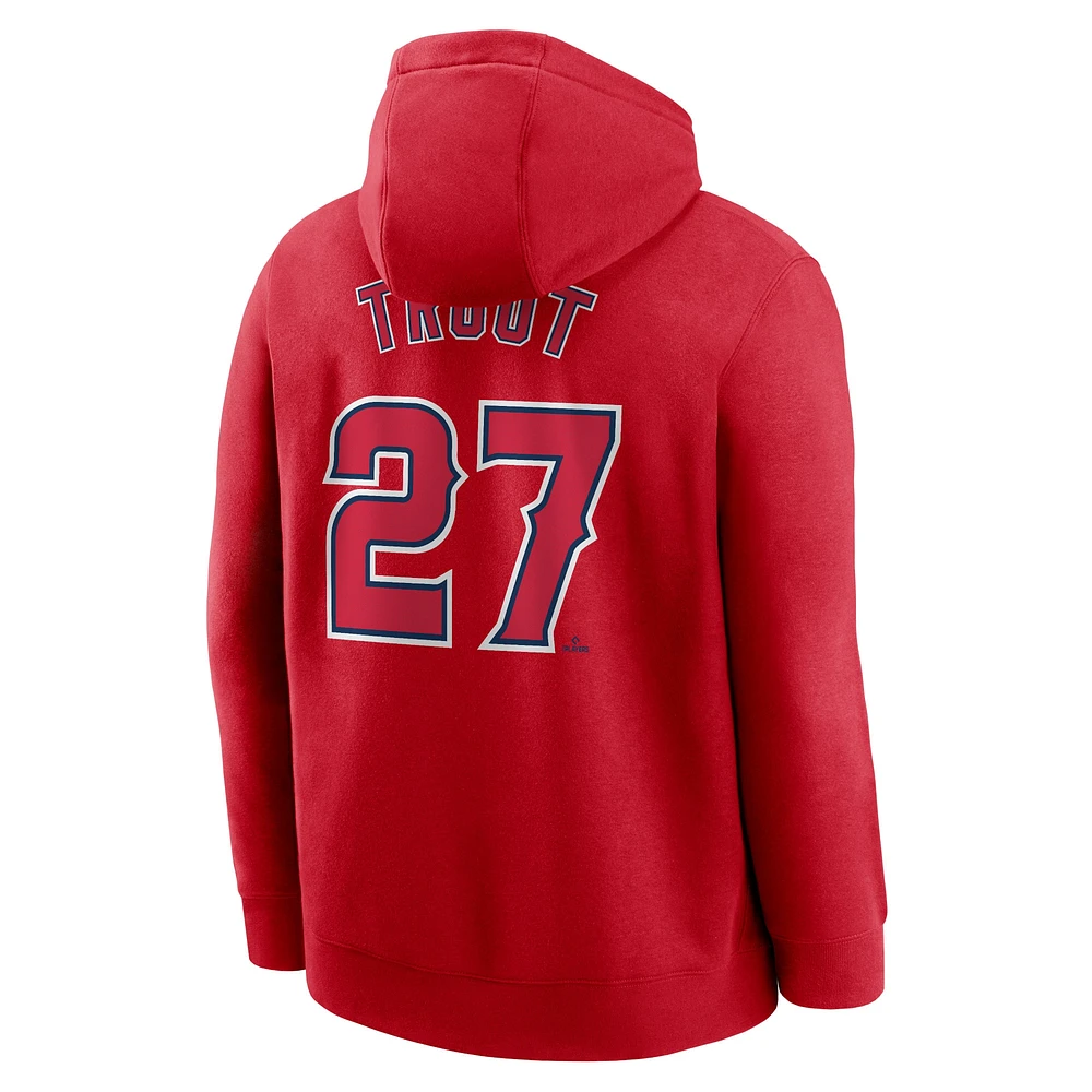Sweat à capuche Nike Mike Trout pour homme, rouge, Los Angeles Angels, nom et numéro du club