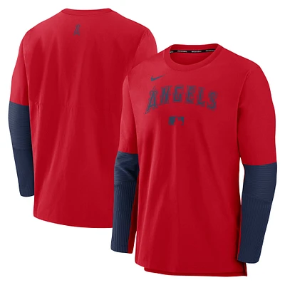 Haut à manches longues Nike Authentic Collection Player pour homme rouge/bleu marine des Los Angeles Angels