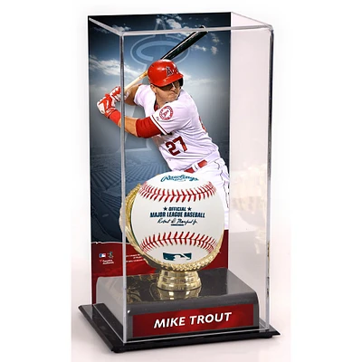 Vitrine de présentation des gants dorés des Los Angeles Angels de Mike Trout avec image