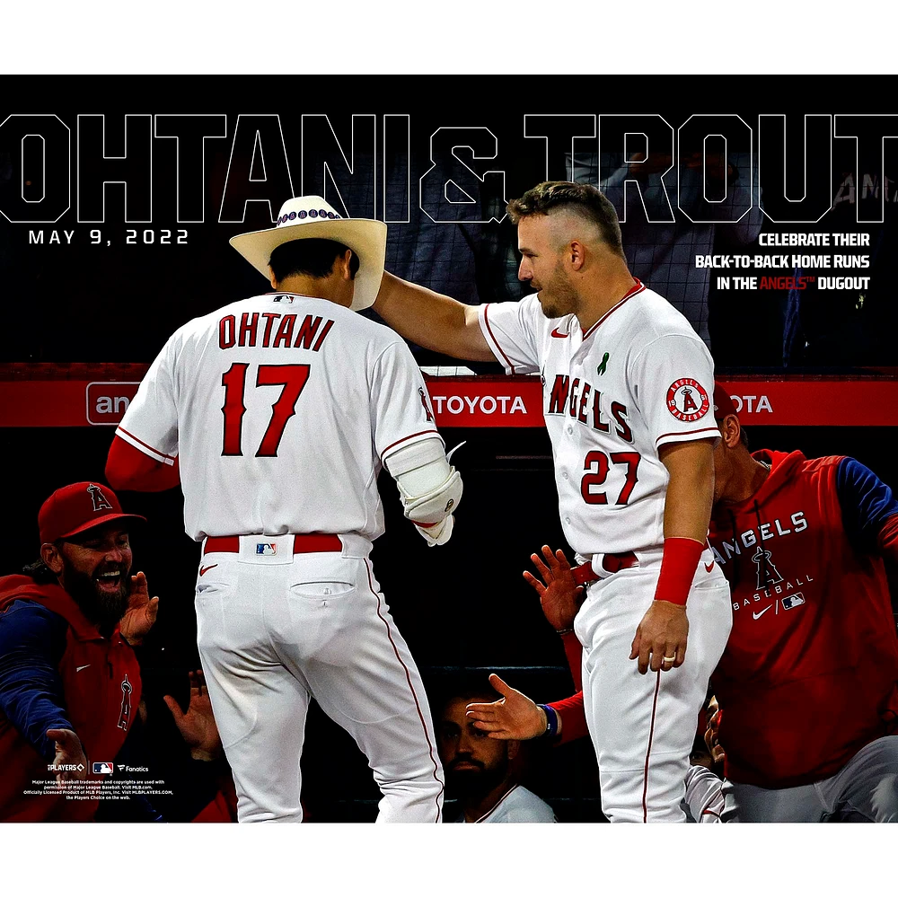 Photographie non signée de célébration des home runs consécutifs Shohei Ohtani et Mike Trout Los Angeles Angels
