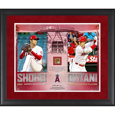 Collage encadré 16" x 20" de Shohei Ohtani Los Angeles Angels 2021 AL MVP avec une capsule de terre utilisée lors du match