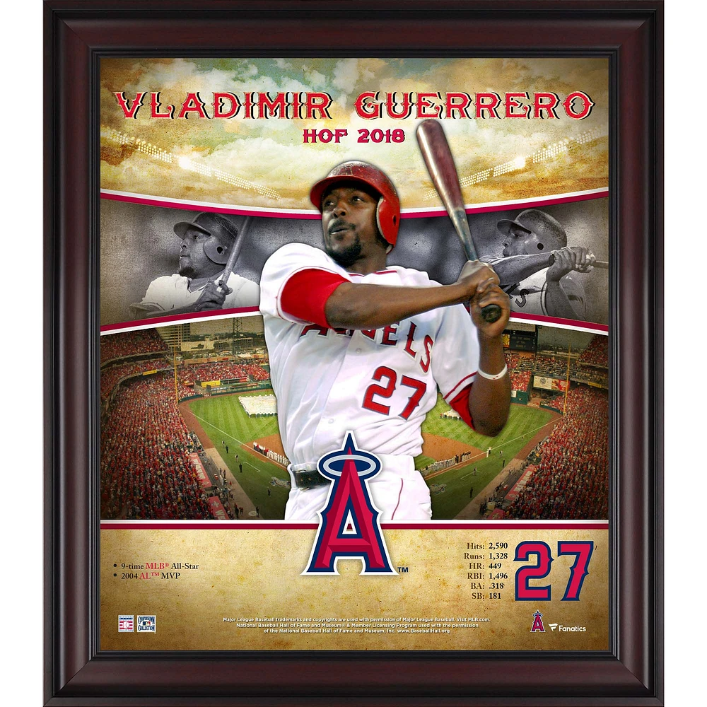 Profil de carrière du Temple de la renommée de Vladimir Guerrero Los Angeles Angels encadré 15" x 17"