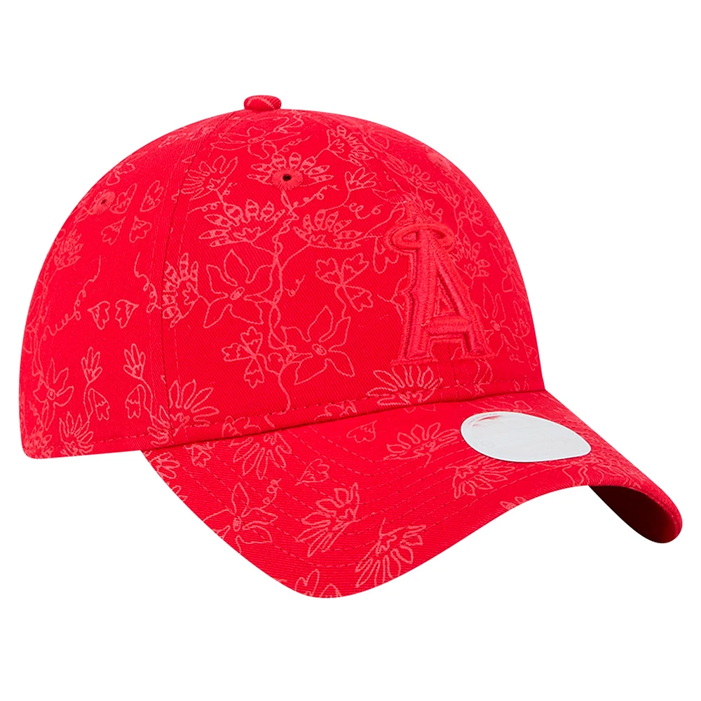 Women's New Era Red Los Angeles Angels Tonal Floral 9TWENTY Adjustable Hat