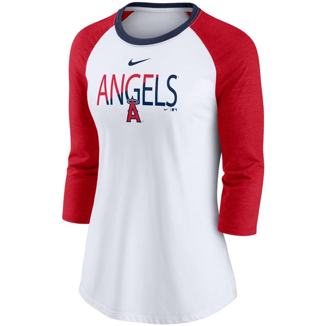T-shirt raglan Nike Los Angeles Angels Colour Split Tri-Blend à manches 3/4 pour femme Blanc/Rouge chiné