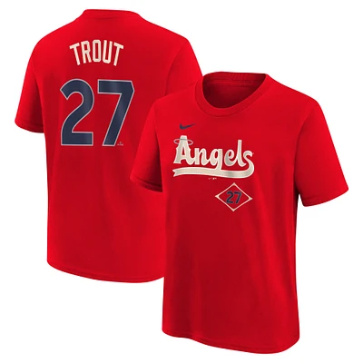 T-shirt Nike Mike Trout rouge Los Angeles Angels Fuse City Connect avec nom et numéro pour jeune