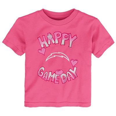 T-shirt rose pour bébé avec inscription « Happy Gameday » des Los Angeles Chargers