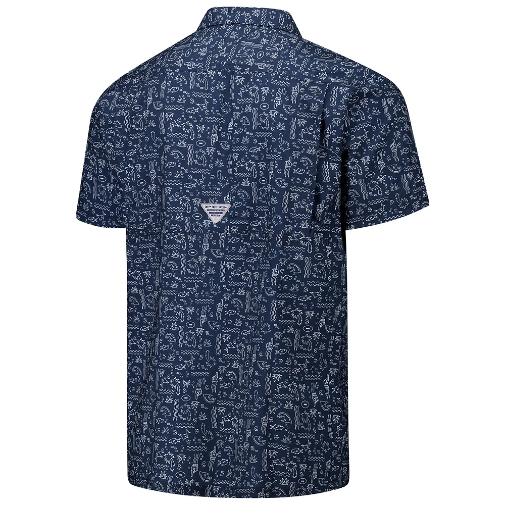 Men's Columbia PFG Navy Los Angeles Chargers Super Slack Tide Omni-Wick Button-Up Shirt