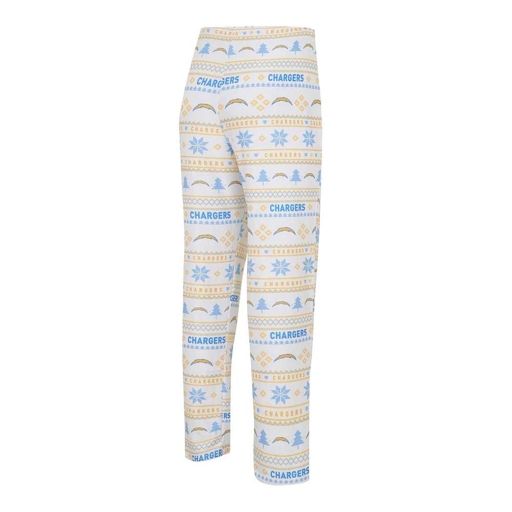 Men's Concepts Sport White/Powder Blue Los Angeles Chargers Tinsel Raglan Long Sleeve T-Shirt & Pants Sleep Set