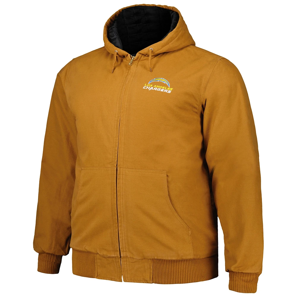 Men's Dunbrooke Tan Los Angeles Chargers Big & Tall Dakota Canvas Hoodie Full-Zip Jacket