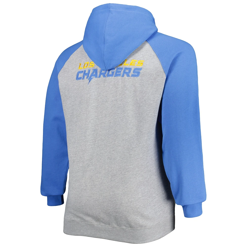 Men's Fanatics Heather Gray Los Angeles Chargers Big & Tall Fleece Raglan Full-Zip Hoodie Jacket