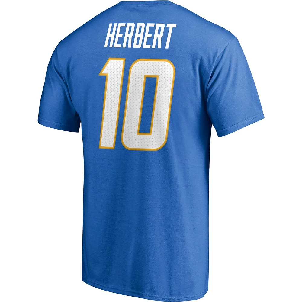 Men's Justin Herbert Powder Blue Los Angeles Chargers Player Icon Name & Number T-Shirt