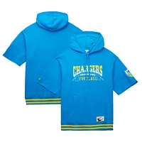Sweat à capuche manches courtes d'avant-match Mitchell & Ness pour hommes, bleu poudre des Chargers de Los Angeles