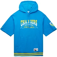 Sweat à capuche manches courtes d'avant-match Mitchell & Ness pour hommes, bleu poudre des Chargers de Los Angeles