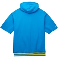 Sweat à capuche manches courtes d'avant-match Mitchell & Ness pour hommes, bleu poudre des Chargers de Los Angeles
