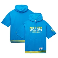 Sweat à capuche manches courtes d'avant-match Mitchell & Ness pour hommes, bleu poudre des Chargers de Los Angeles