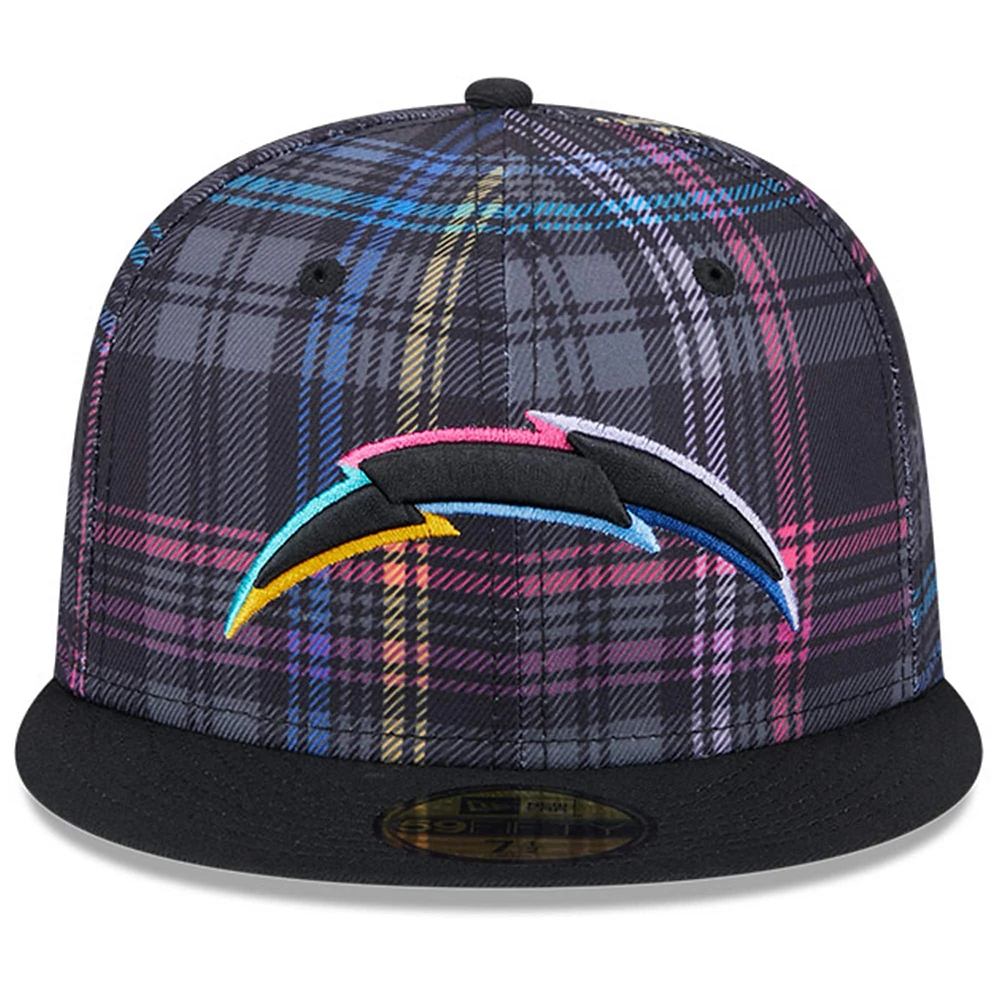 Men's New Era Black Los Angeles Chargers 2024 NFL Crucial Catch Plaid 59FIFTY Fitted Hat