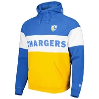 Men's New Era Gold/Powder Blue Los Angeles Chargers Colorblock Throwback Pullover Hoodie