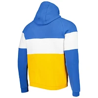 Men's New Era Gold/Powder Blue Los Angeles Chargers Colorblock Throwback Pullover Hoodie