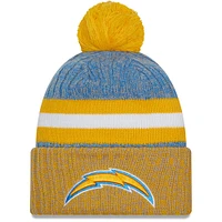 Men's New Era Powder Blue/Gold Los Angeles Chargers 2023 Sideline Sport Cuffed Pom Knit Hat