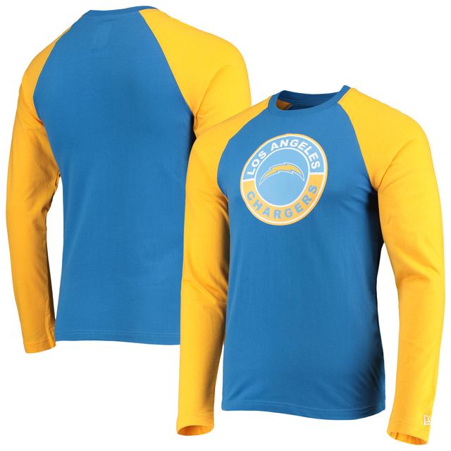 T-shirt à manches longues raglan Los Angeles Chargers League pour homme New Era bleu poudré/or