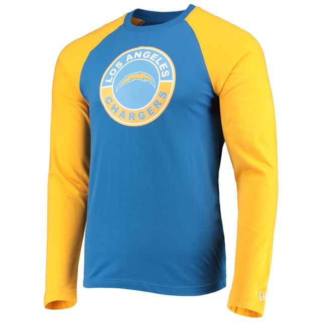 T-shirt à manches longues raglan Los Angeles Chargers League pour homme New Era bleu poudré/or