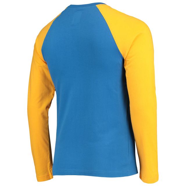 T-shirt à manches longues raglan Los Angeles Chargers League pour homme New Era bleu poudré/or