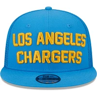 Men's New Era Powder Blue Los Angeles Chargers Stacked Trucker 9FIFTY Snapback Hat