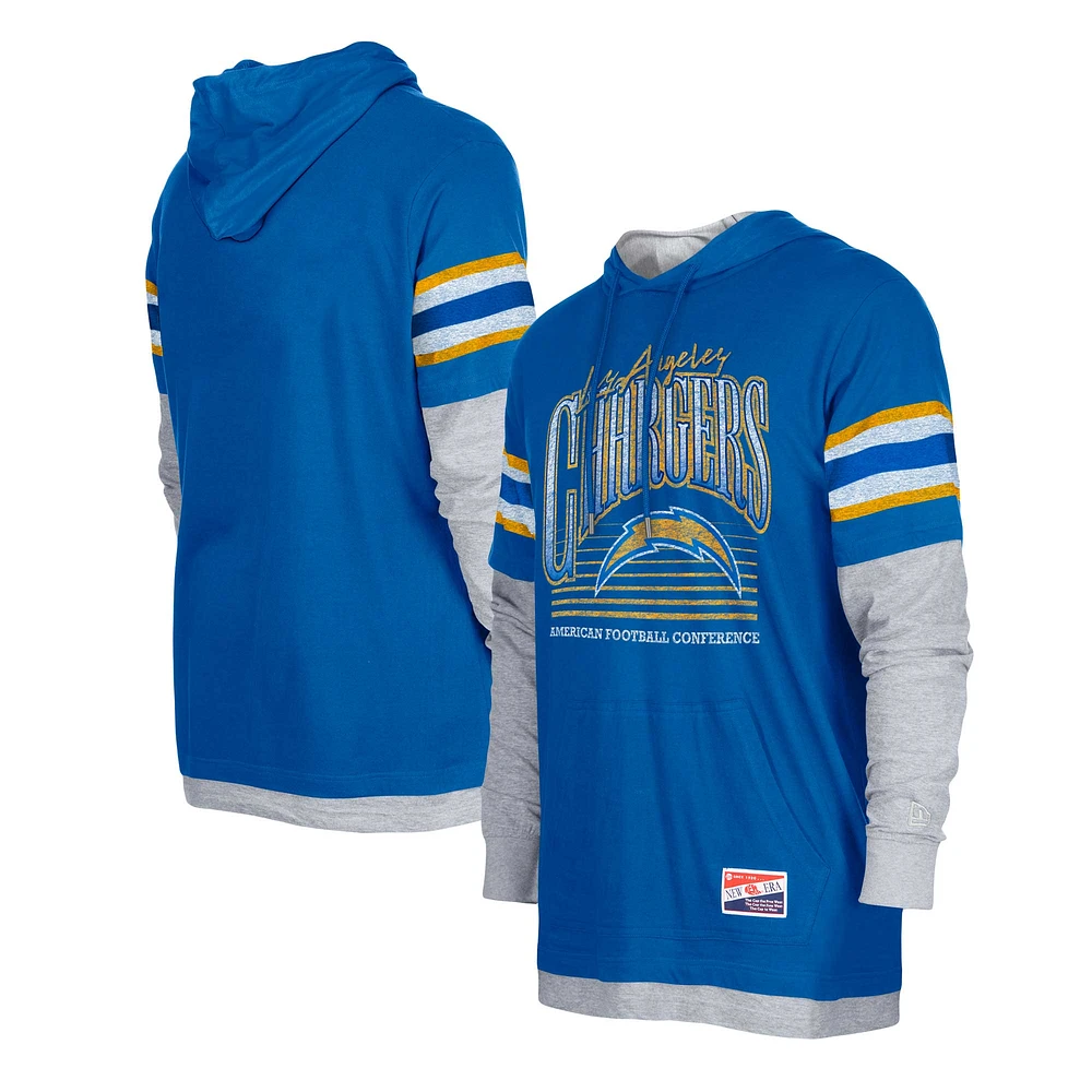 Men's New Era Royal Los Angeles Chargers Twofer Long Sleeve Hooded T-Shirt