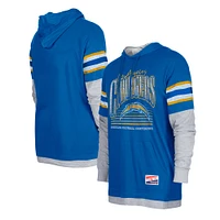 Men's New Era Royal Los Angeles Chargers Twofer Long Sleeve Hooded T-Shirt
