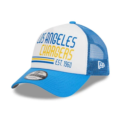 Casquette réglable 9FORTY Stacked A-Frame Trucker 9FORTY des Chargers de Los Angeles New Era blanc/bleu poudré pour hommes