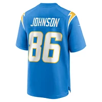 Maillot de match l'équipe Nike Cornelius Johnson pour hommes, bleu poudre des Chargers Los Angeles