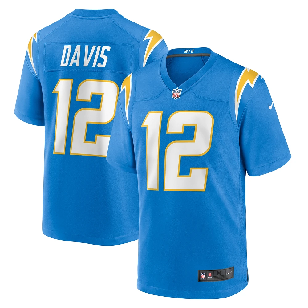 Maillot de match d'équipe Los Angeles Chargers Nike Derius Davis Powder Blue pour homme