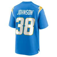 Maillot de jeu d'équipe Nike Emany Johnson bleu poudre pour homme des Los Angeles Chargers