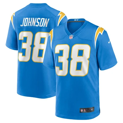 Maillot de jeu d'équipe Nike Emany Johnson bleu poudre pour homme des Los Angeles Chargers