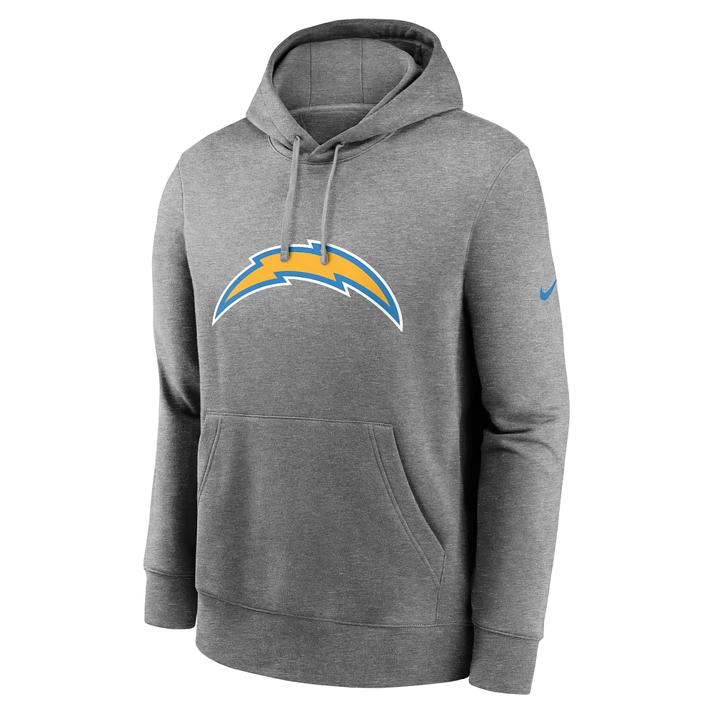 Men's Nike Heather Gray Los Angeles Chargers Club Logo Pullover Hoodie