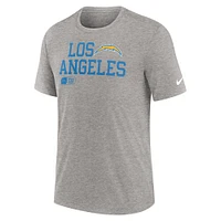 Men's Nike Heather Gray Los Angeles Chargers Overlap Lockup Tri-Blend T-Shirt