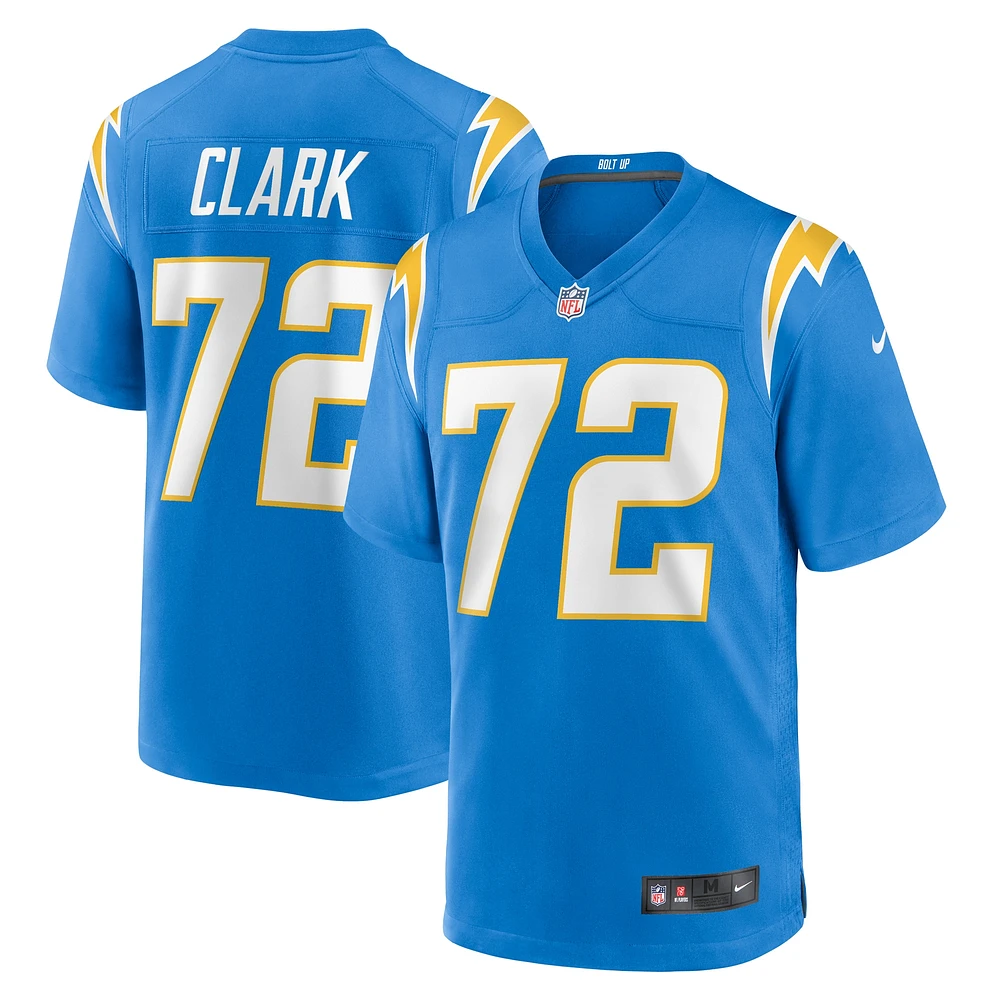 Maillot de match l'équipe Nike Jerrod Clark pour hommes, bleu poudre des Chargers Los Angeles