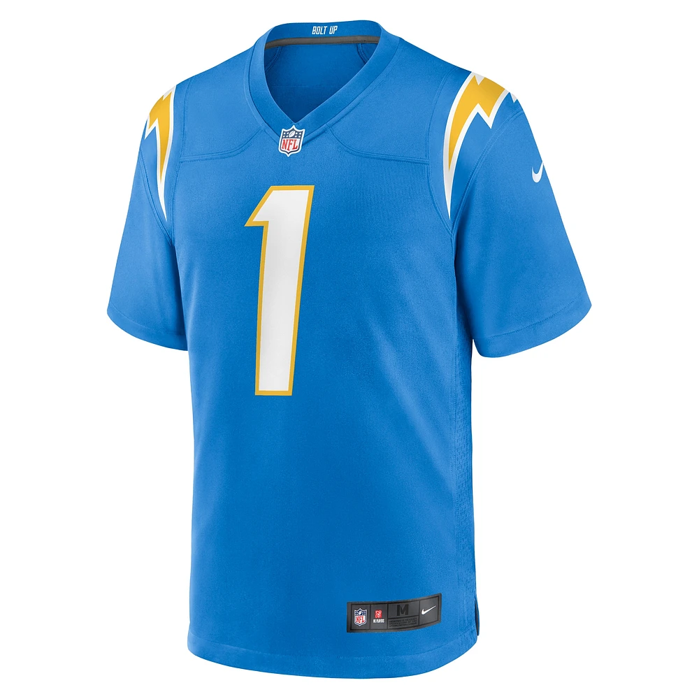 Maillot de match des Chargers Los Angeles Nike numéro 1 Dad pour homme, bleu poudre
