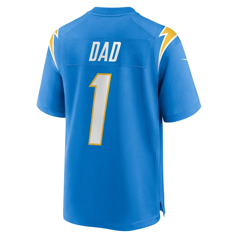 Maillot de match des Chargers Los Angeles Nike numéro 1 Dad pour homme, bleu poudre