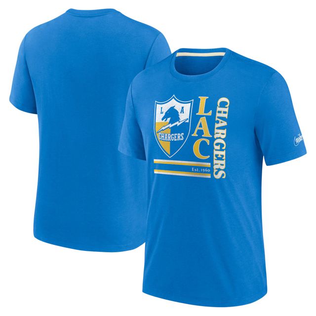 T-shirt en trois mélanges Nike Los Angeles Chargers Wordmark Logo pour homme, bleu poudré