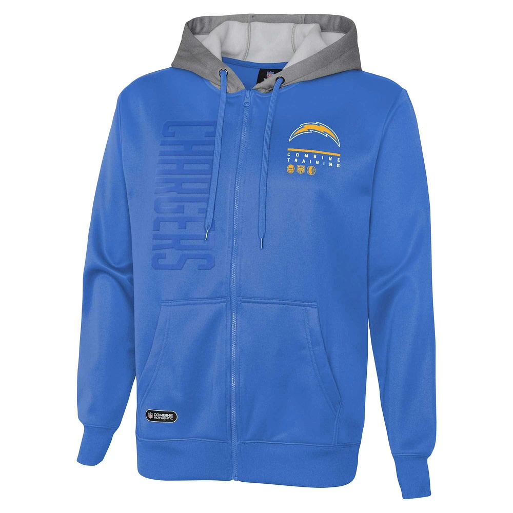 Men's Powder Blue Los Angeles Chargers Combine Authentic Field Play Full-Zip Hoodie Sweatshirt