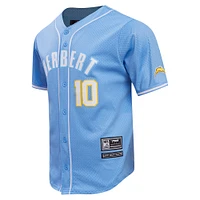 Men's Pro Standard Justin Herbert Powder Blue Los Angeles Chargers Mesh Button-Up Baseball Jersey
