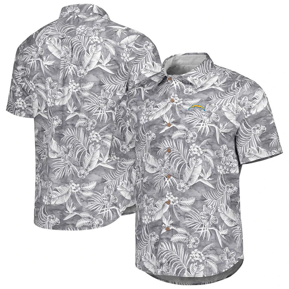 Men's Tommy Bahama Gray Los Angeles Chargers Aqua Lush Full-Button Shirt