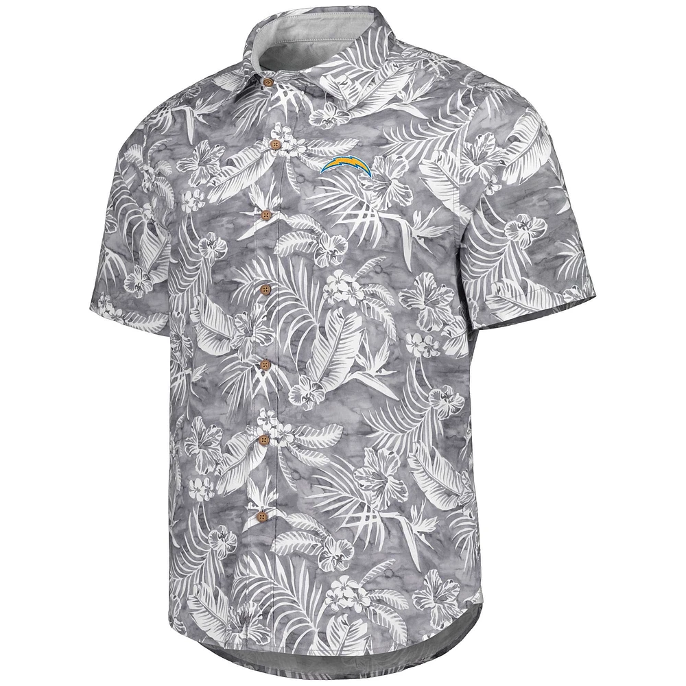 Men's Tommy Bahama Gray Los Angeles Chargers Aqua Lush Full-Button Shirt