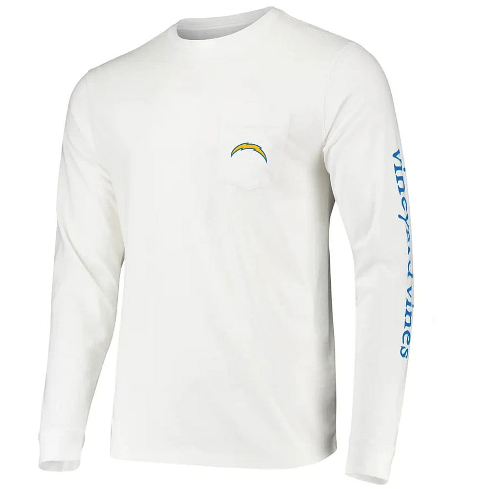 Men's Vineyard Vines White Los Angeles Chargers Whale Helmet Team Long Sleeve T-Shirt