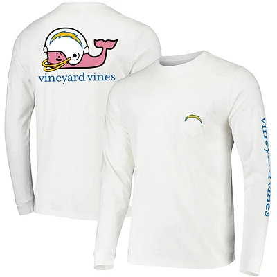 T-shirt à manches longues blanc Los Angeles Chargers Whale Helmet Team de Vineyard Vines pour homme